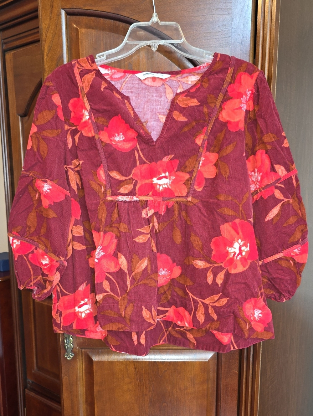 Sonoma Floral Peasant Top with Red Flowers XXLP